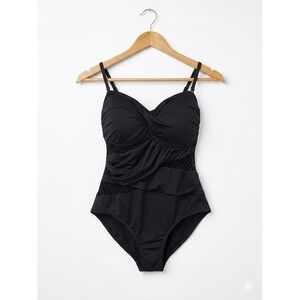 Apt. 9 Womens Swimsuit 2X Mesh Inset Maillot‎ w/ Tummy Control One Piece Black